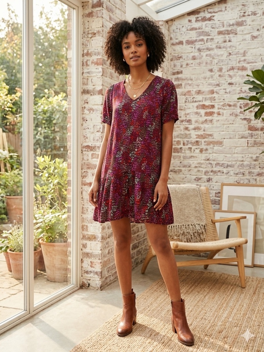 A New Day Floral Babydoll Dress Tiered Mini Size Small